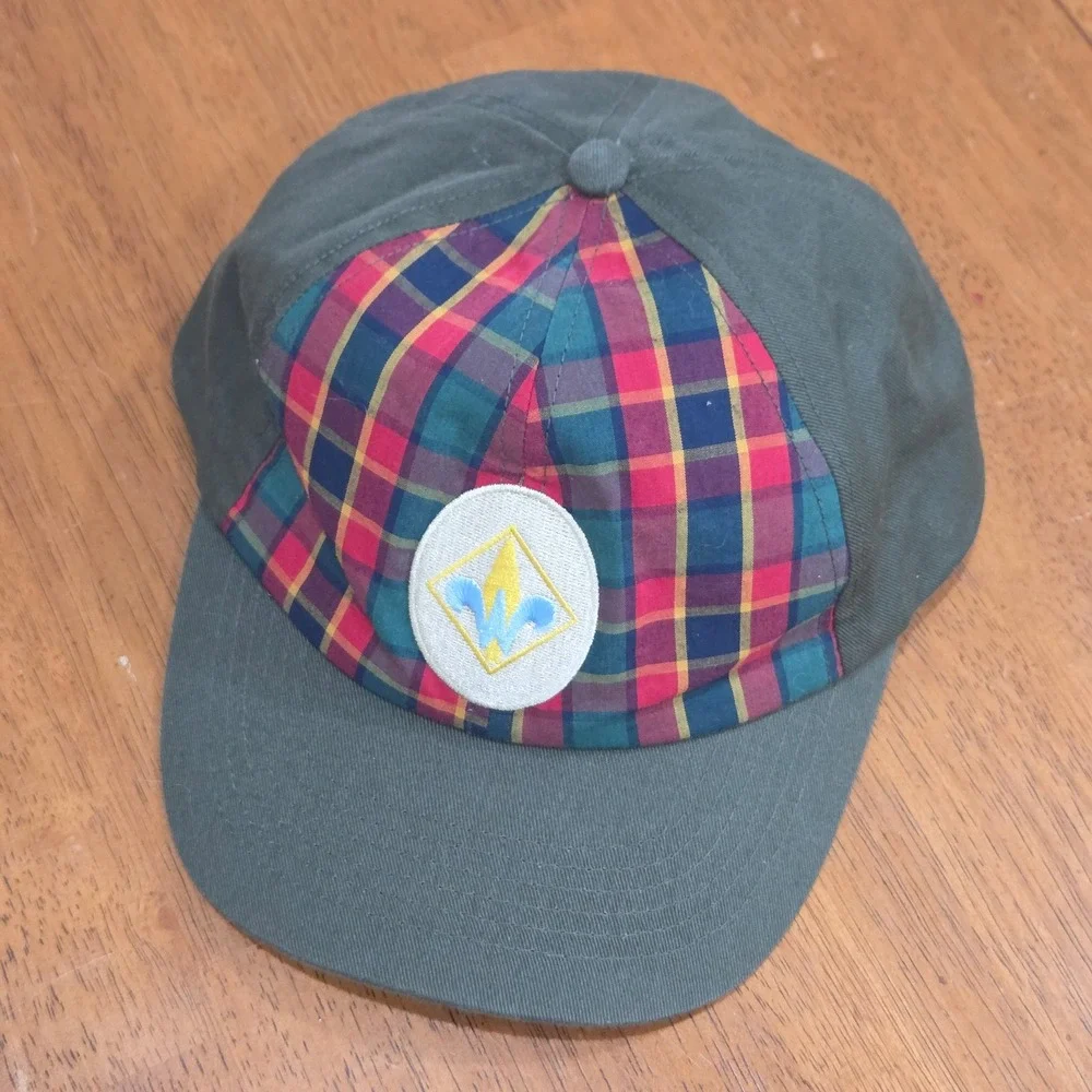 Boy Scouts of America Webelos Uniform Cap Kids SM/MD Olive Green Plaid